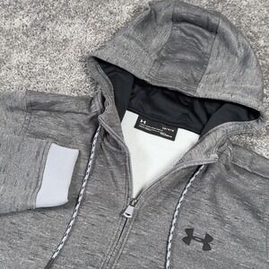 Under Armour Men's Large Cold Gear Loose Fit 1/4 Zip Hoodie Pockets Active Grey